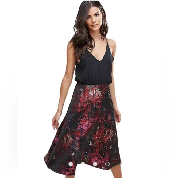 Asos AX Paris Black Printed 2 In 1 Dress Tank-Top A-line Skirt Bottom Size Small - Picture 2 of 11